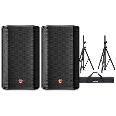 Harbinger VARI V1112 12'' Powered Speakers Pair With Speaker Stands