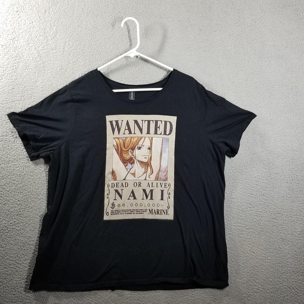 One Piece Nami Shirt Womens 3X Black Wanted Poster Anime Graphic Tee Gildan