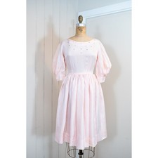 Vintage 50s Pink Rhinestone Party Dress Full Skirt Prom Pinup Cocktail Dress XS