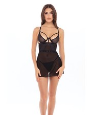 Rene Rofe New in Town Chemise and G-String Set, Black, M/L