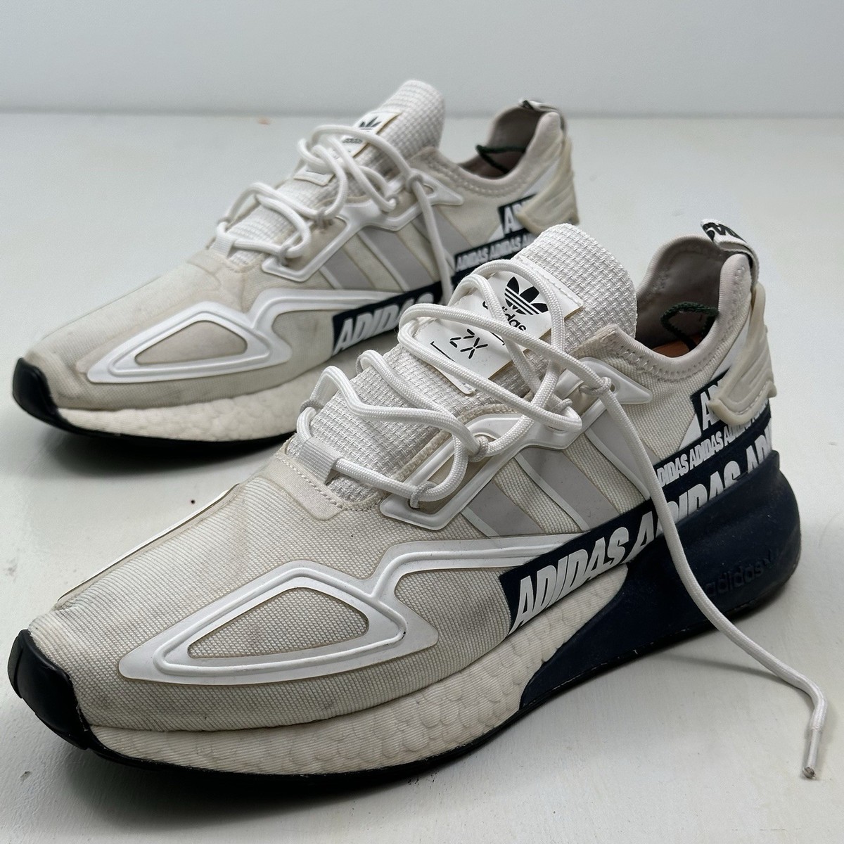 Size 9 - adidas ZX 2K Boost Bold Logo Graphic - White Navy for