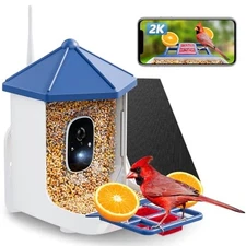  Bird Feeder with Camera, 2K HD Color Night View, AI Bird Identification, Blue