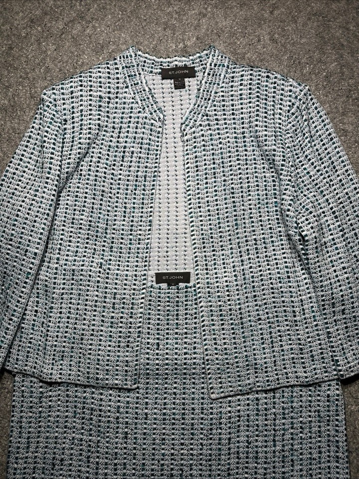 Costume St. John Pailleté Pêche - Veste Courte Et Jupe - Taille 16 - Neuf Avec étiquettes