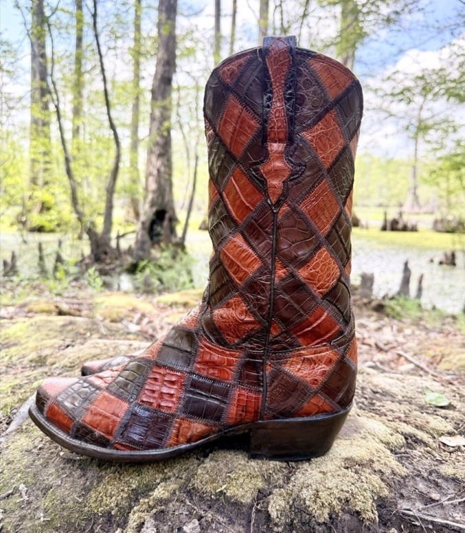 Lucchese Classics Patched Checker Hornback Caiman Belly Cowboy Boots Size 11 EE image 4