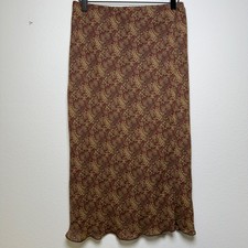 VTG 90s  Women Fairy Grunge Midi Skirt Large Brown Abstract Mesh Dark Academia