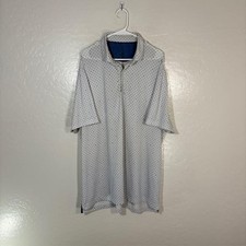 Johnnie-O Polo Shirt Mens XL White Blue Geometric Print Performance Golf Stretch