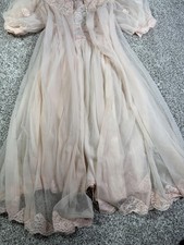 Shadowline Nightgown Robe Set Womens Medium Pink Nylon Lace Long Sheer Peignoir