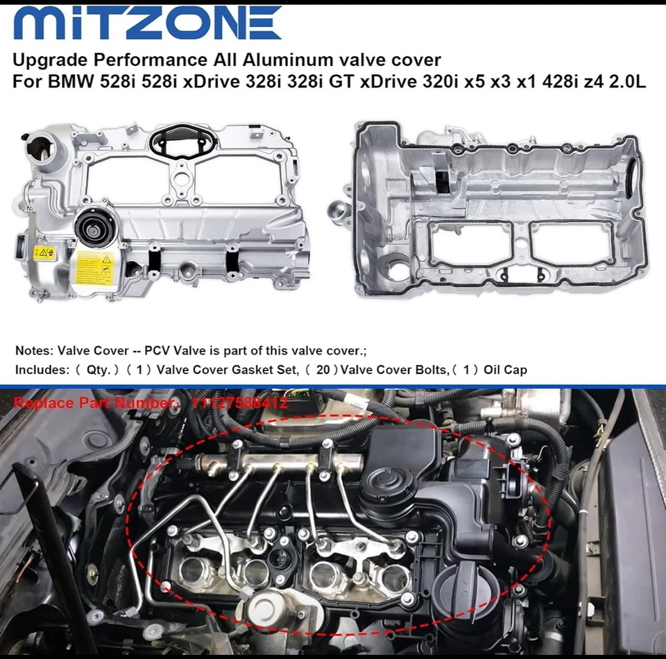 Upgrade ALUMINUM Valve Cover for BMW N52 E70 E82 E90 E91 328i 528i 128i X3 X5 Z4 Foto 3 de 4