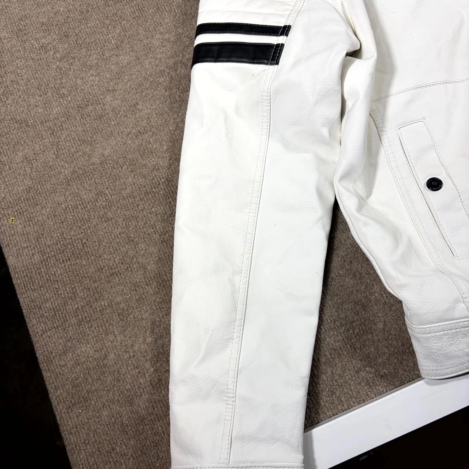 Distortion Biker Jacket Mens XL White Faux Leather Mock Neck Full Zip Racing image 5