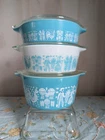 Vintage Pyrex Turquoise Butterprint Casserole Set Of 3 With Lids - 471, 472, 473