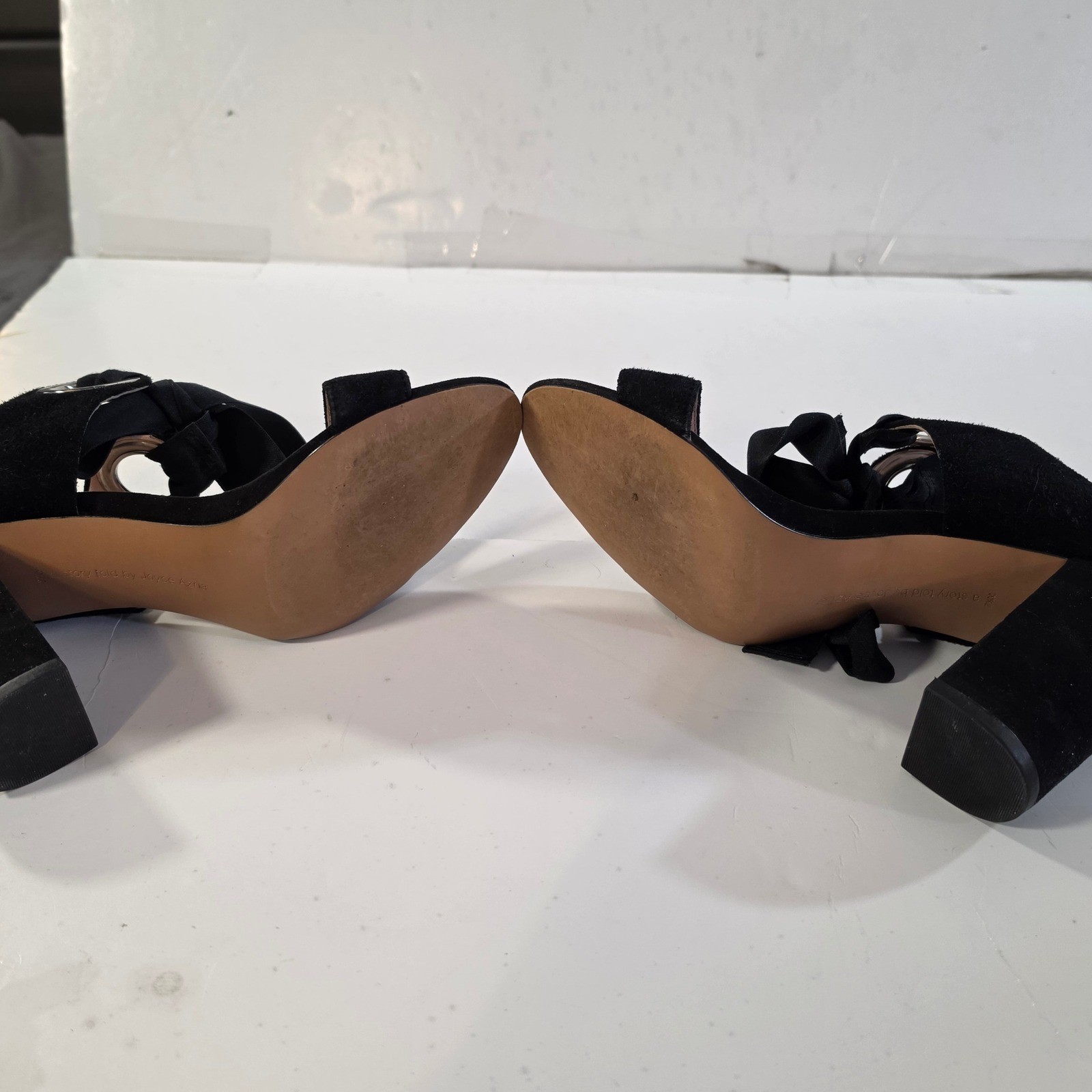 Avec Les Filles Black Suede Mules Block Silver Grommet Tie Sandals Womens Sz 7.5 image 9
