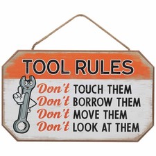 Tool Rules Hanging Wood Wall Decor - Funny Tools Sign for Workshop or Garage ...