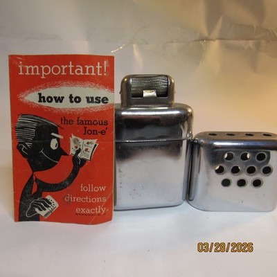 Vintage 1973 Aladdin Jon-E GI Giant Hand Warmer Chrome Pocket Heater US w/ Pouch