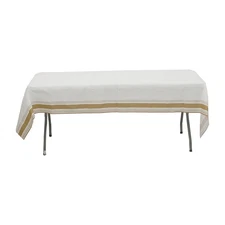 50" x 108" White Airlaid Paper Rectangular Tablecloth Gold Striped Border Party