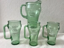 Vintage Green Glass Whataburger Coke Dallas Cowboys Pitcher & Glasses Set