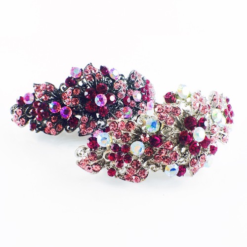 USA BARRETTE Rhinestone Crystal Hairpin Claw Clip Metal Vintage Flower Purple 01 - Picture 8 of 11