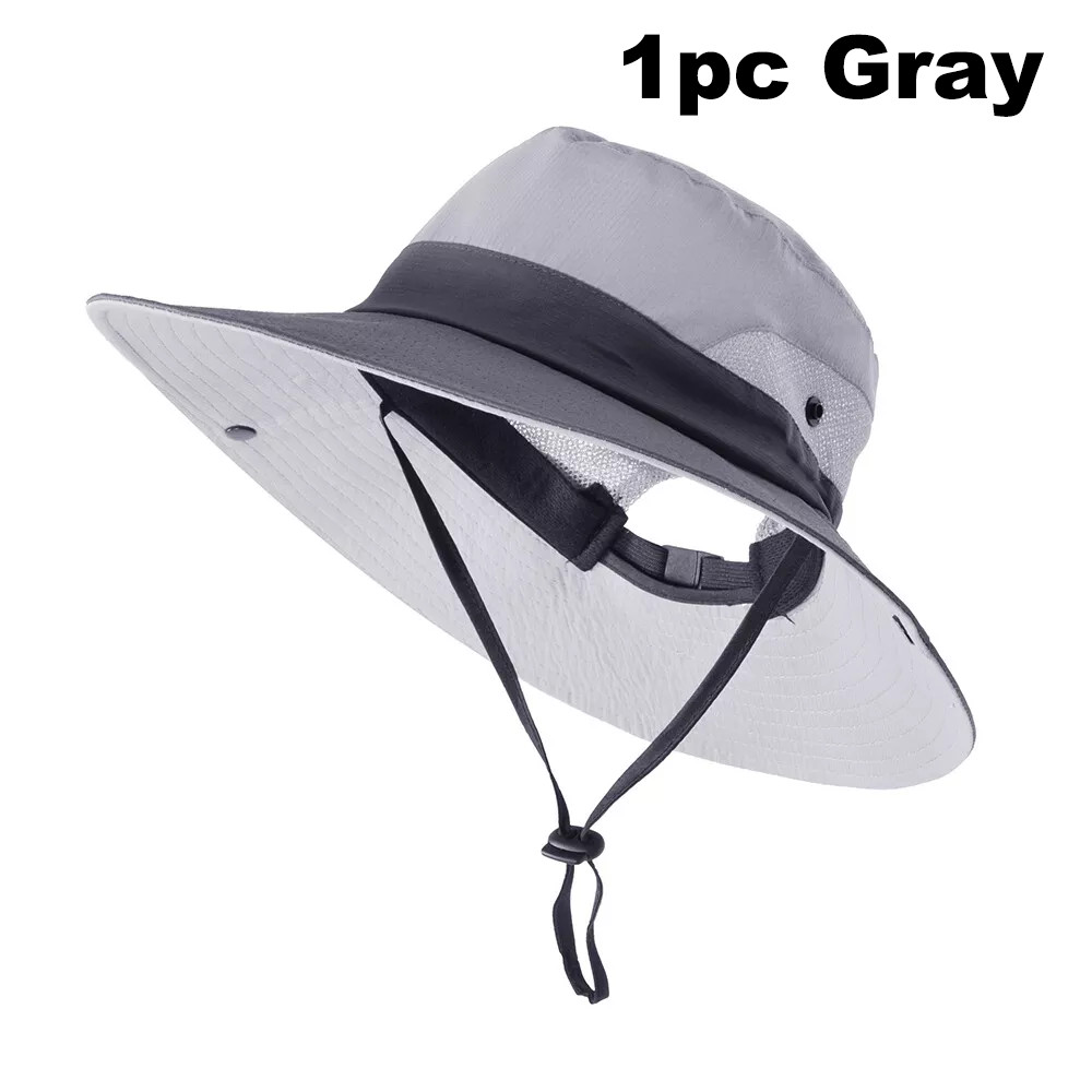 Women Sun Hat Ponytail Hole Bucket Wide Brim Boonie Summer Safari UV Protection