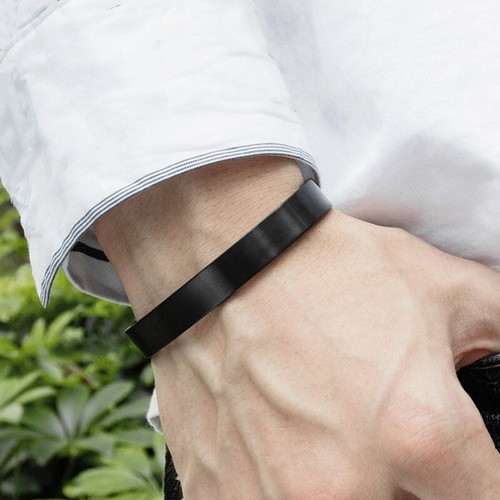 8mm Simple Bracelet Silver Black Stainless Steel Bangle Man's Brushed Bracelet - Picture 5 of 10
