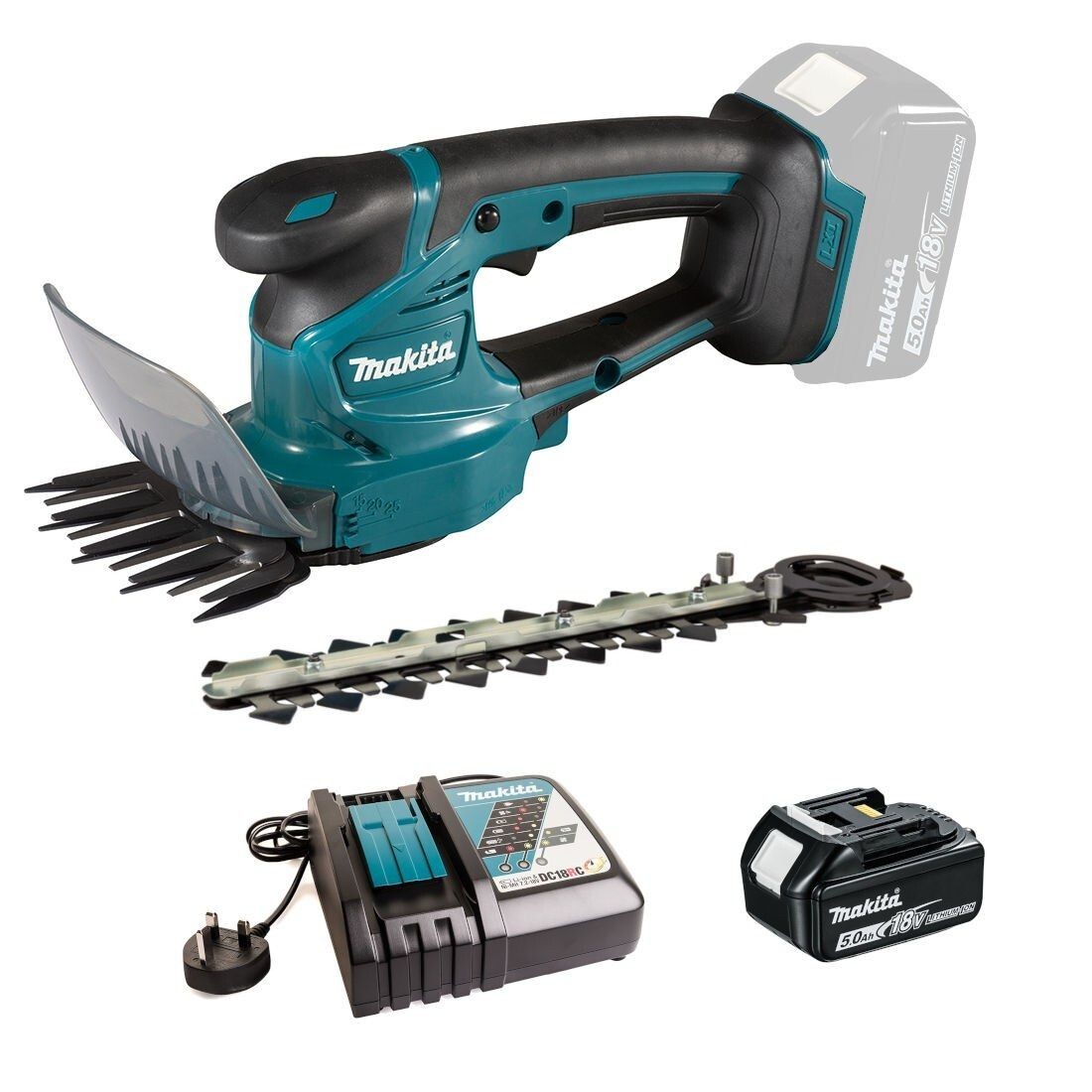 Makita 18v LXT Grass Shears 2-in-1 110mm - 1 x 5ah Battery & Charger - DUM111RTX