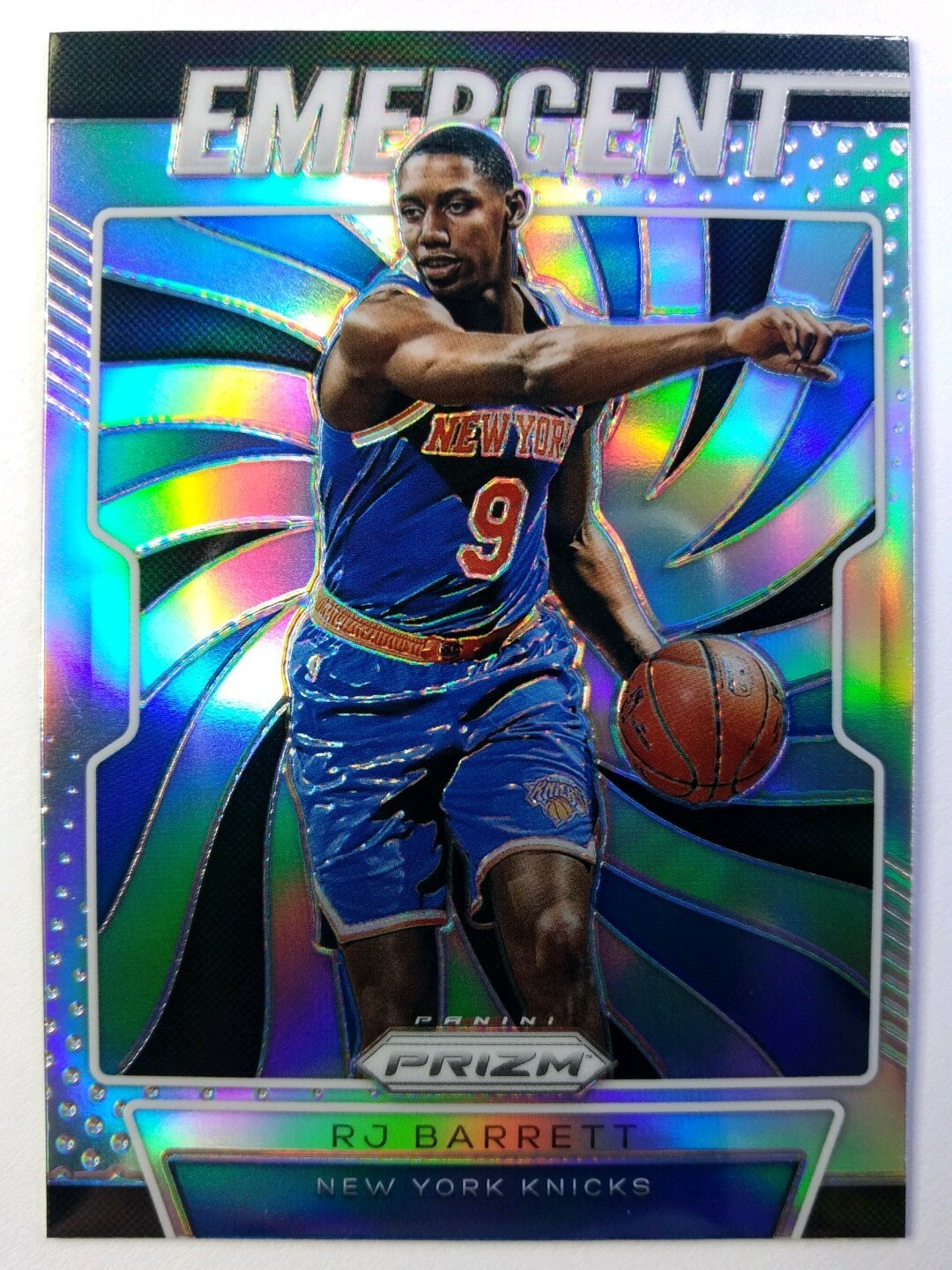 2019 Panini Prizm Emergent Silver Refractor RJ Barrett Rookie RC #27, Knicks