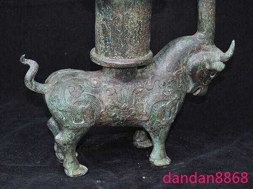 14" Cina dinastia Han articoli in bronzo testo bestia palazzo lanterna portacandele statua - Foto 10 di 17