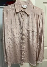 Vtg All Hours Tan Gold Faux Pockets Button Up Blouse Top Medium Leaves USA Made