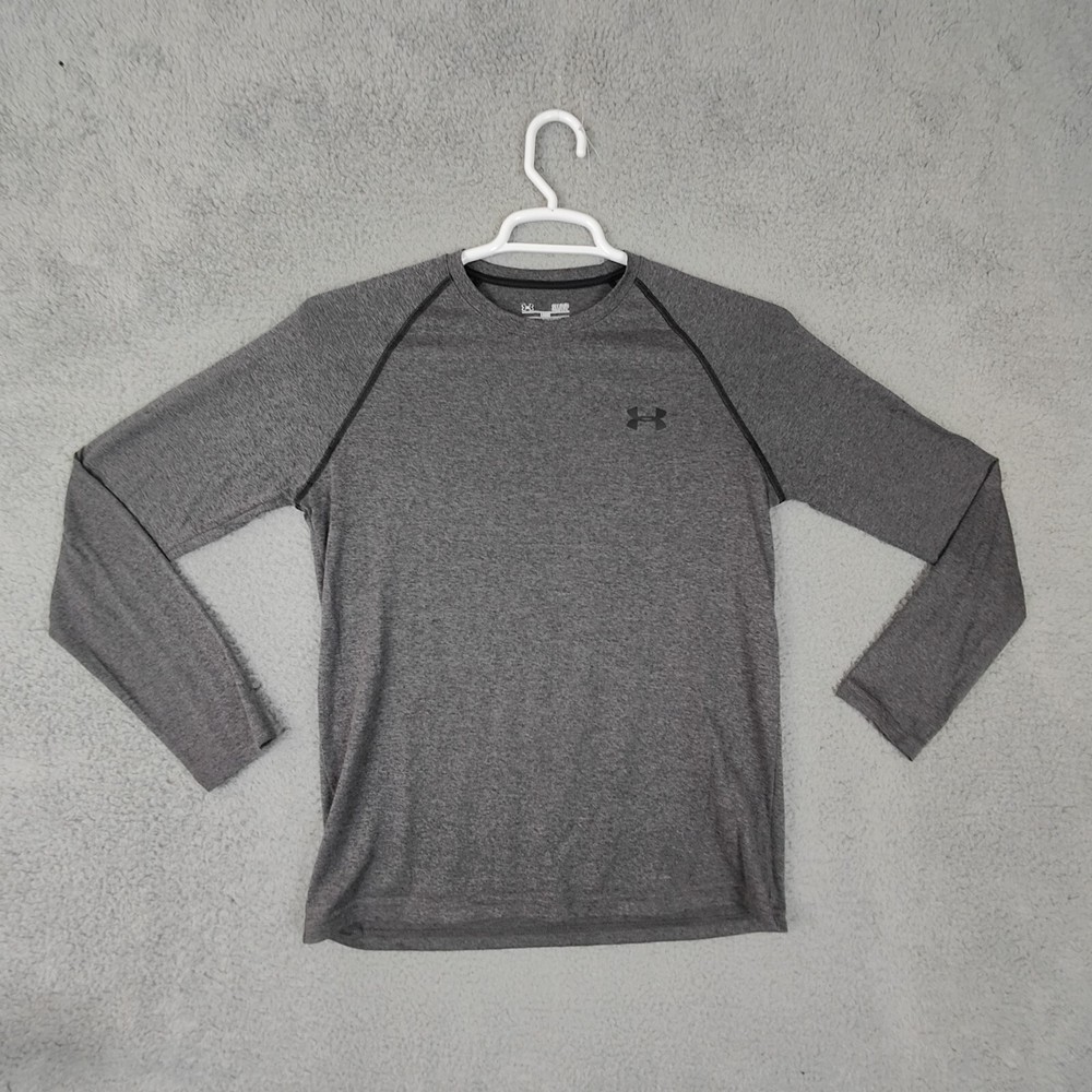 Under Armour Shirt Mens Small Grey Loose Heat Gear Active Wear Long Sleeve Tee