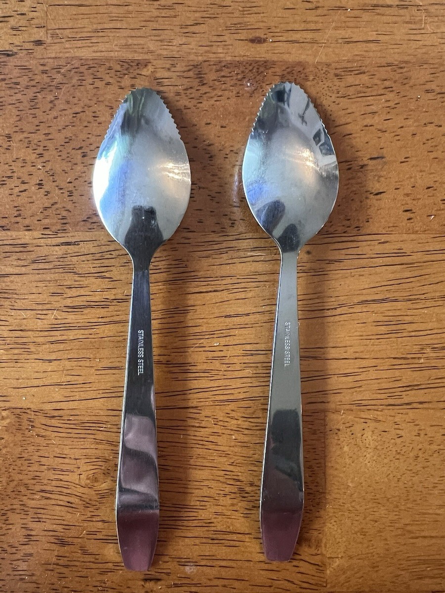 Plain Handle Stainless Steel Serrated Grapefruit Spoon Set Of Two