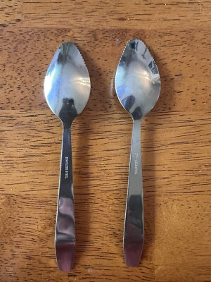 Plain Handle Stainless Steel Serrated Grapefruit Spoon Set Of Two