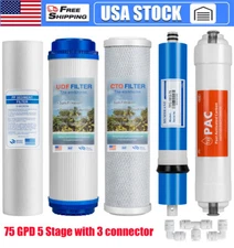 5 Stage Reverse Osmosis System Water Filter with 75GPD RO Membrane 5-Pack Set US