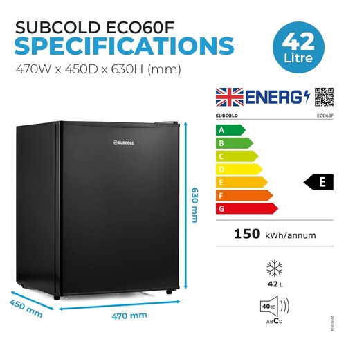 Subcold Table Top Mini Freezer 42L Energy Efficient Small Freezer ECO60F Black - Picture 8 of 17