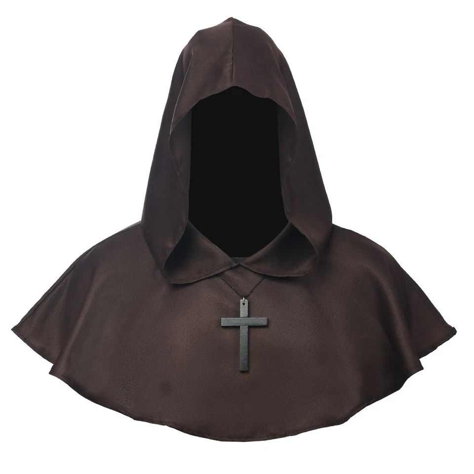 Unisex Hooded Cowl Unisex Hood Medieval Monk Pagan Hat Fancy Dress Cosplay LARP - Image 4 of 4