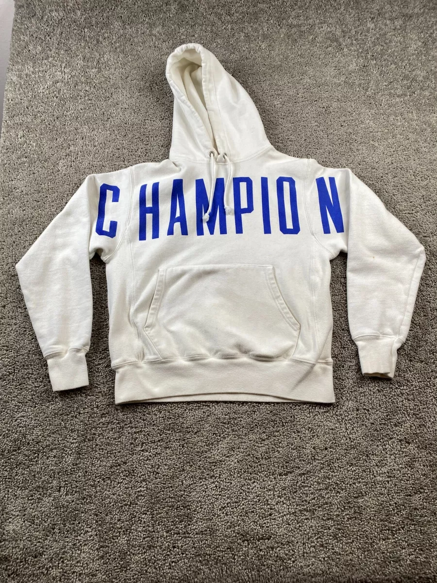 Champion Reverse Weave Hoodie Mens Medium White Big Spellout