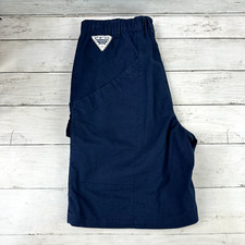 Columbia Shorts Boys Large Blue PFG Fishing Elastic Waist Cargo Pockets 26x7.5"