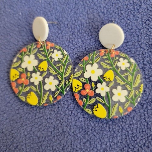 Clear Floral Disc Drop Earrings NEW! 743 - Picture 4 of 4