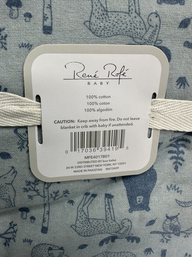 Rene Rofe Baby Boy 7 Baby Blankets Blue White Outdoorsy 100% Cotton New - Picture 3 of 4