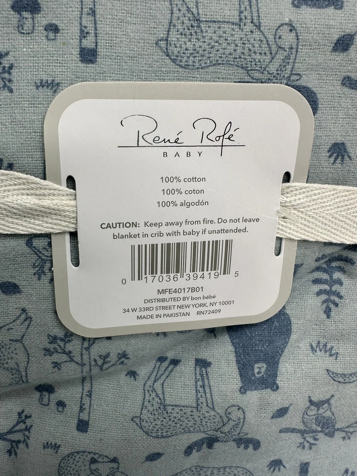 Rene Rofe Baby Boy 7 Baby Blankets Blue White Outdoorsy 100% Cotton New - Изображение 3 из 4