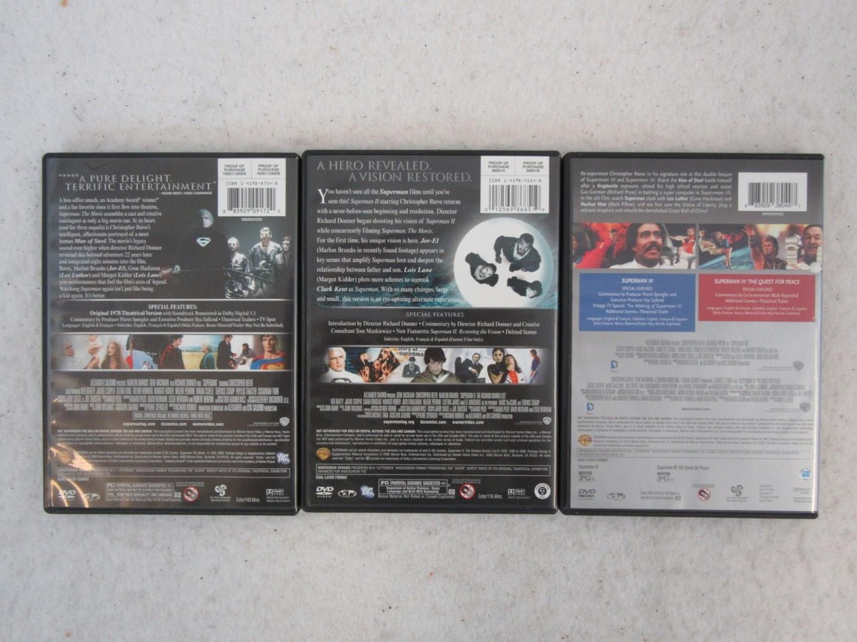 SUPERMAN Movies 1-4 DVDs Christopher Reeve, Margot Kidder