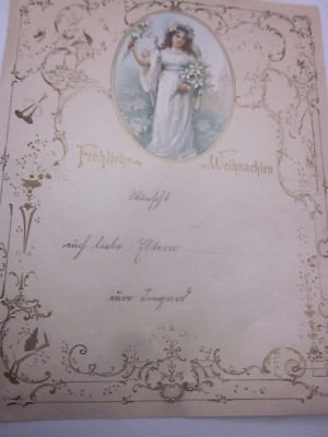 42275 Weihnachten Glückwunsch Brief 1890 Litho Engel Lilien 27x21cm Doppelblatt