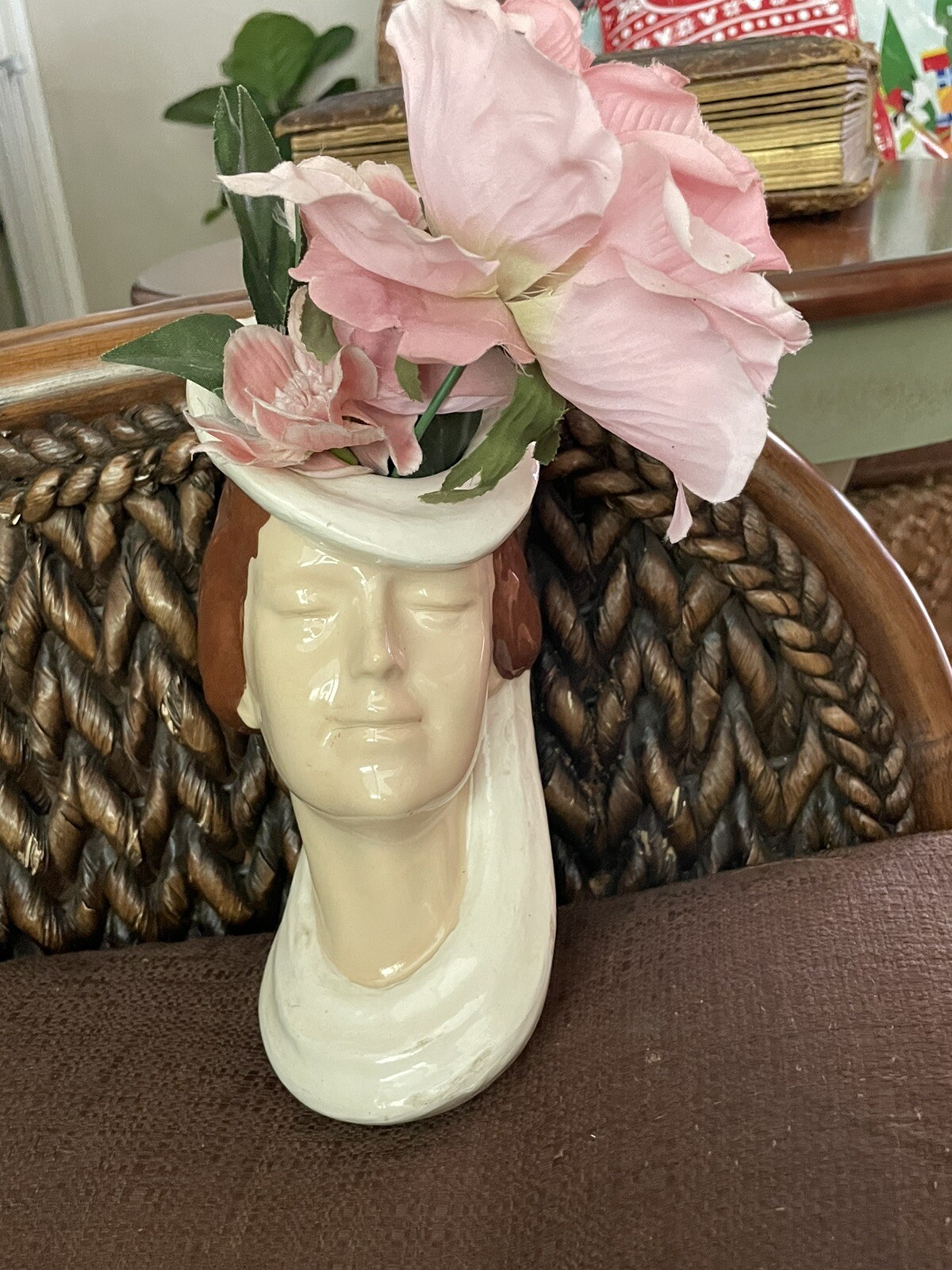 Lady Head Vase Wall Hanger planter (approx 6") with Faux Flowers eBay
