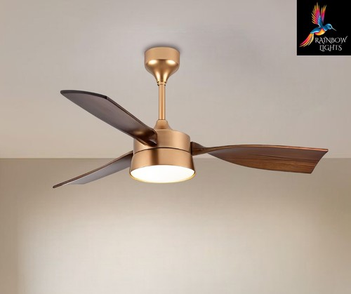 Gold Color Pop Style 52" Ceiling Fan with 3 Wooden Blades, With Remote Control - Picture 4 of 8
