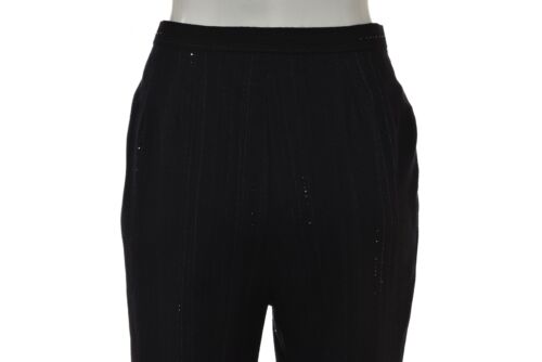 Pantalones de mujer Bill Blass talla 6 negros gris alfiler a rayas pantalones cónicos pantalón de lana - Imagen 3 de 4