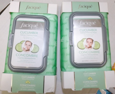 2 NEW packs Facique Cucumber Makeup Cleansing Wipes with Vitamins A C E 120 ct
