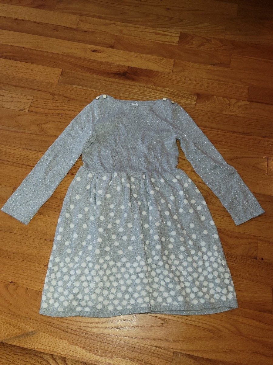 Janie And Jack Polka Dot Dress Size 5 Gray w/ White Dots Silver