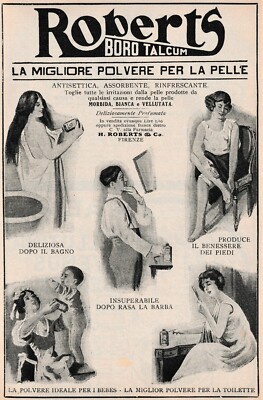 ADVERTISEMENT 1915 ROBERTS BOROTALCO POWDER LEATHER MEN WOMAN BABY TOILET USE 