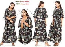 Black Floral Print Kaftan Dress Women's Beach Night Robes One Size Maxi Dress US