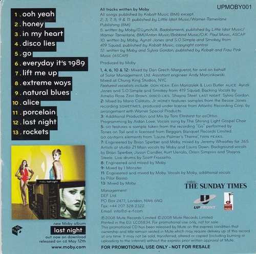MOBY A night in NYC ( THE SUNDAY TIMES Newspaper Enhanced CD ) - Bild 2 von 3