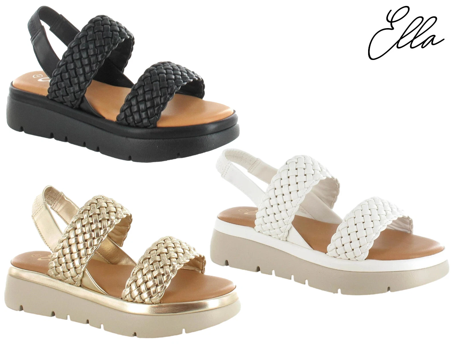 Womens Ella Chunky Sandals Strappy Comfort Padded Woven Summer Shoes
Opens in a new window or tab