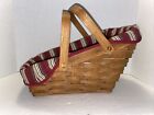 1988 Longaberger Slanted Sleigh Basket With Dual Handles & Striped Liner