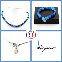 Steine Und Mineralien. Schmuckset Armband Halskette Perlen BäNder Agate Blau 8